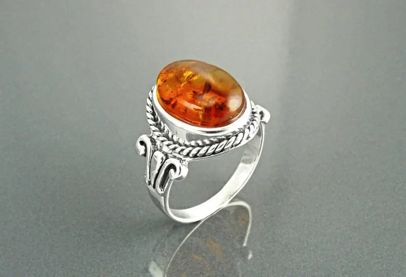 Bague Ambre Vintage Argent 925 - 51