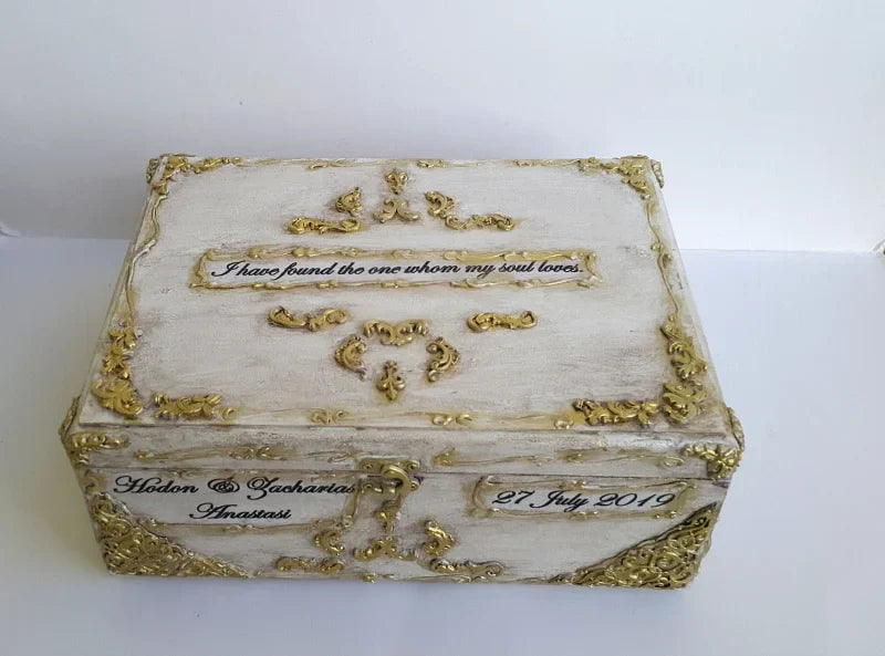 Boîte à bijoux baroque en bois d’or ivoire - 30x22x12 cm