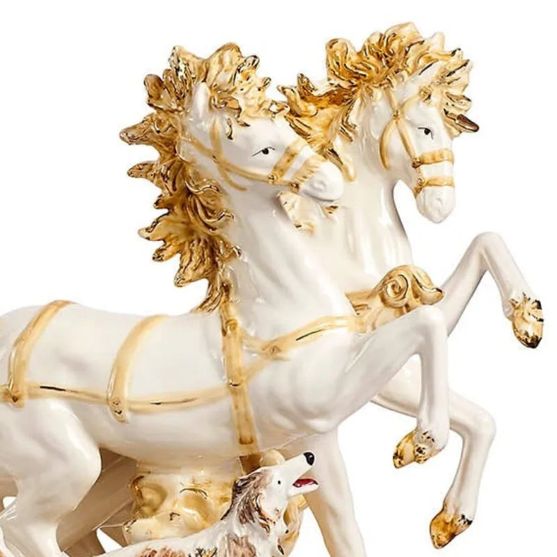 2 chevaux en ceramique dorés à la feuille d'or 24 carats style XVIIIe