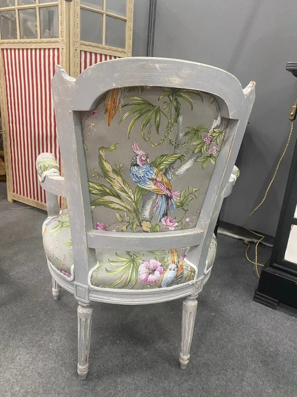 Fauteuil vintage patiné gris/blanc
