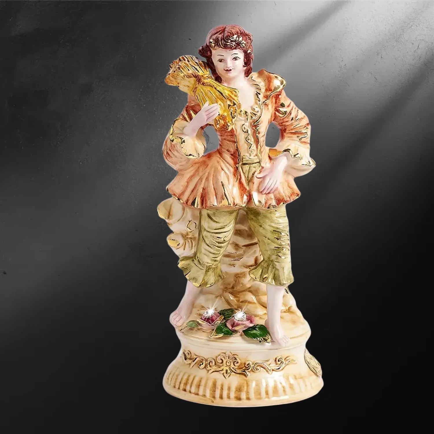 Figurine porcelaine Capodimonte homme à l’éventail style rococo - Figurine Capodimonte homme éventail rococo fait main