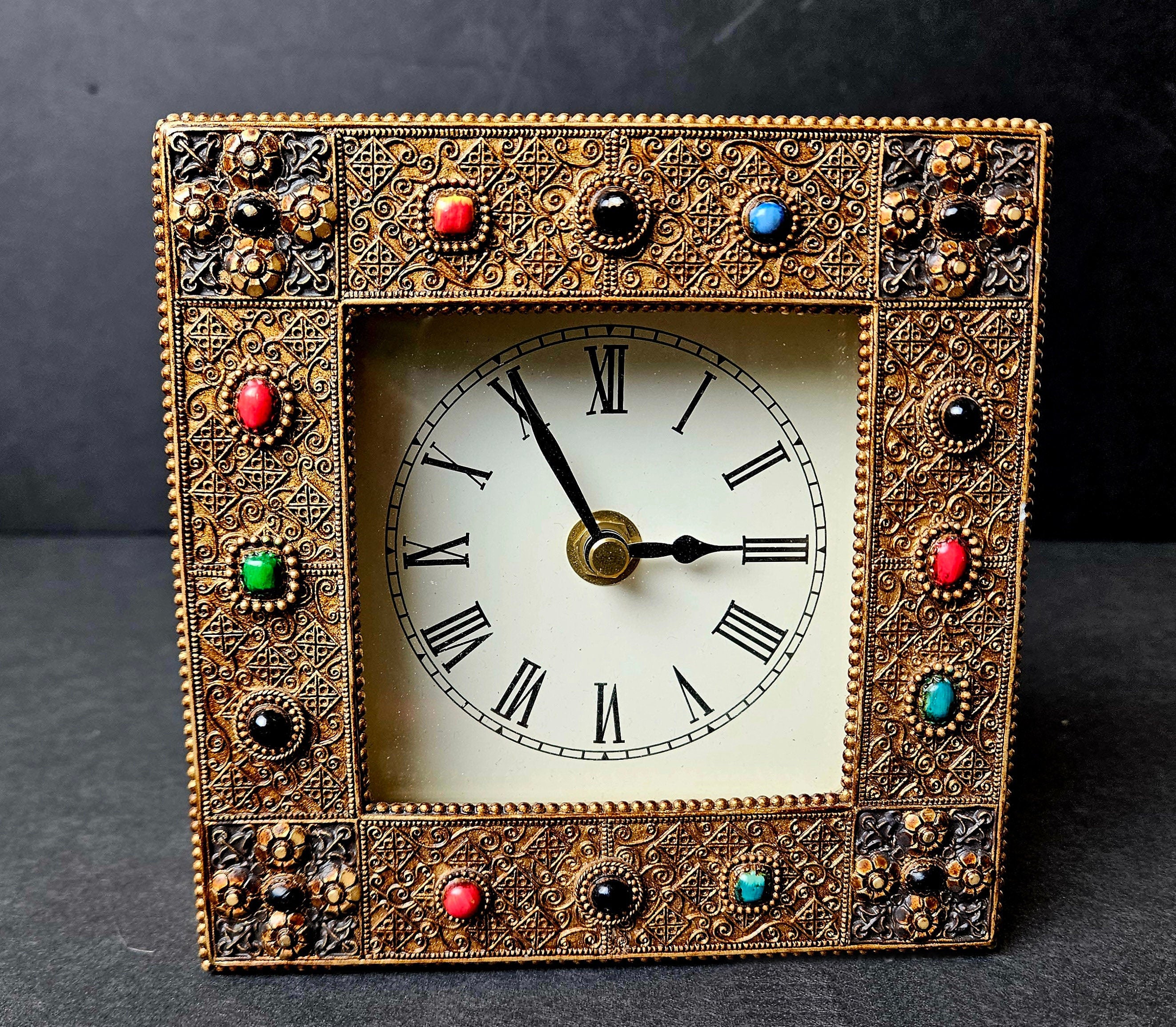 Horloge de vanité à bijoux baroque vintage couleur or