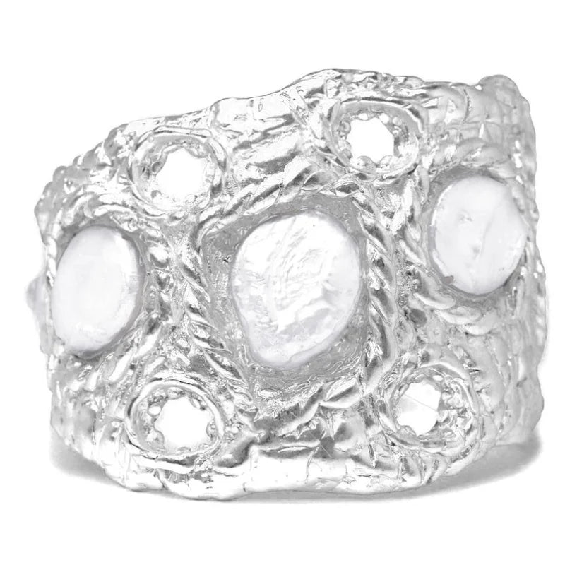 Manchette Baroque texturée perle - Argent