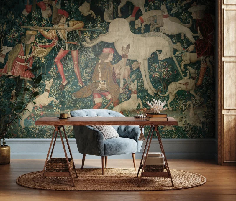 Papier peint tapisserie de la licorne - Traditionnel / Échantillon L60xH28cm