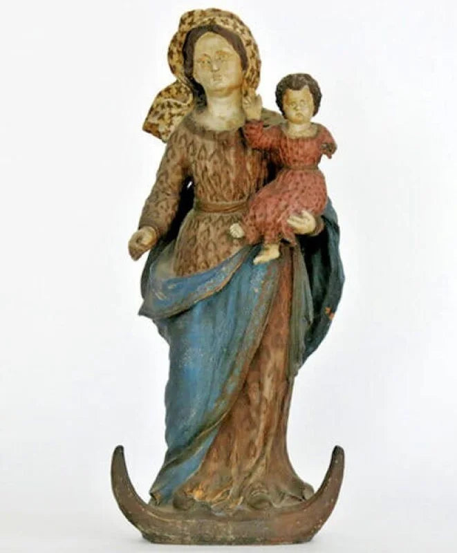 Statue baroque espagnole en terre cuite - vierge à l’enfant