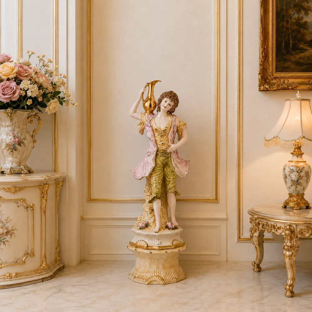 statue-homme-a-lamphore-pour-salon-baroque-style-XVIIIe / statue 140cm pour interieur baroque de luxe style Louis XV