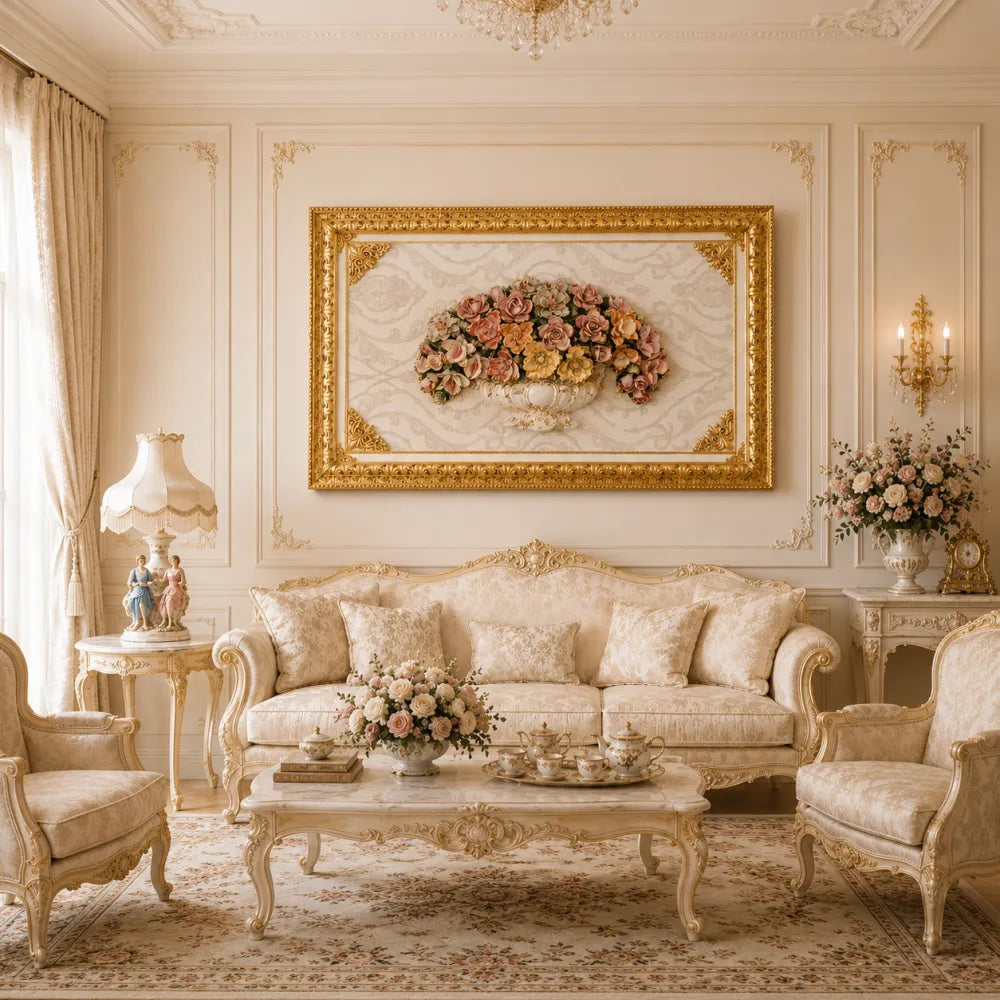 tableau-mural-baroque-pour-interieur-chic-style-XVIIIe-louis-XV-marie-antoinette / tableau pour decoration chic et appartement parisien