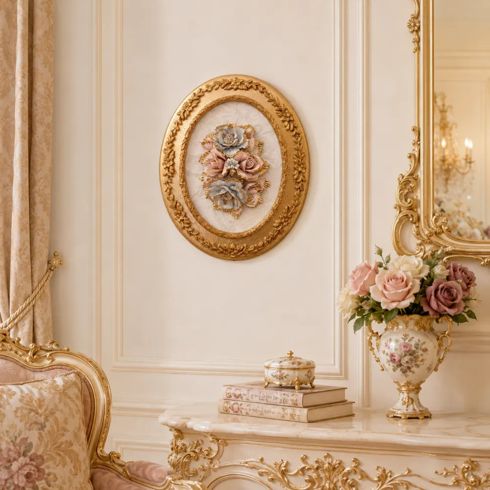 tableau-mural-oval-style-le-petit-trianon-pour-interieur-de-luxe / tableau baroque pour interieur de luxe style Versailles