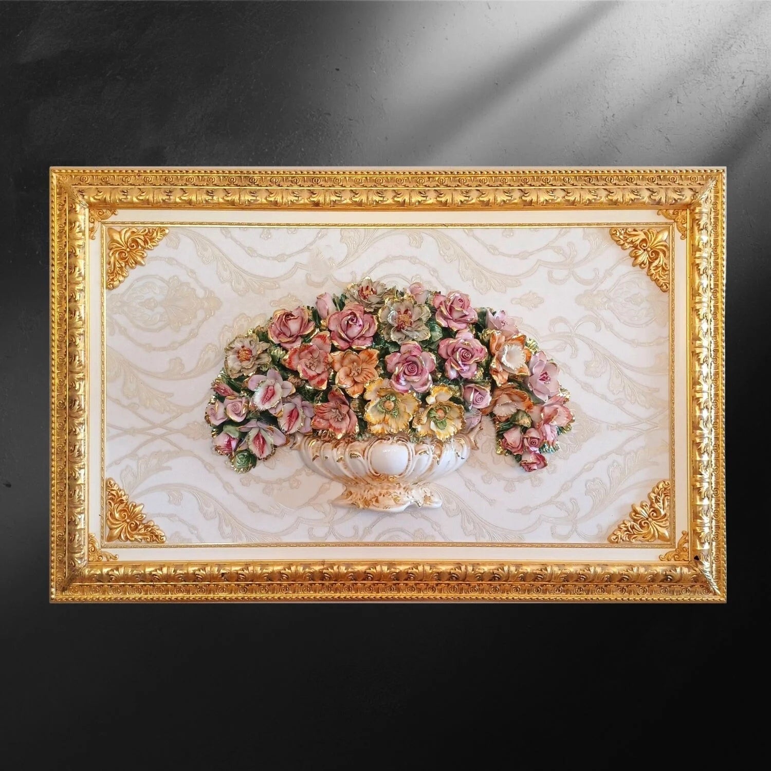 Tableau rectangulaire monumental rococo baroque en céramique de Capodimonte – La symphonie des jardins italiens