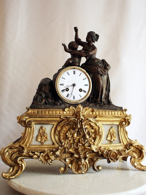 Ancienne Pendule Française 1880 Romantique Mère à l’Enfant