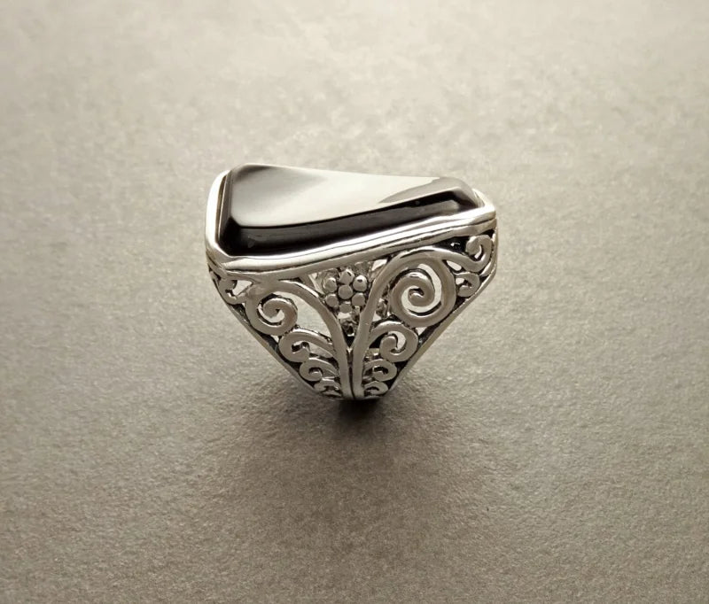 Bague Filigrane Argent et Onyx Noir - Argent 925 - 51