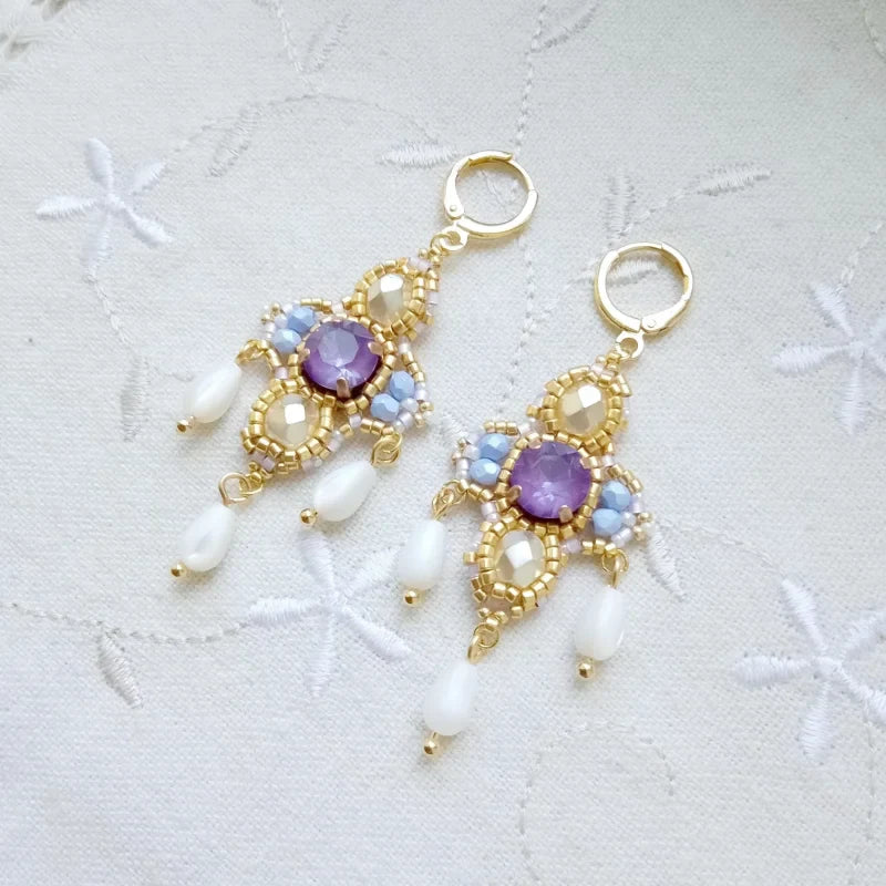 Boucles d’oreilles Baroque perles de rocaille violetor