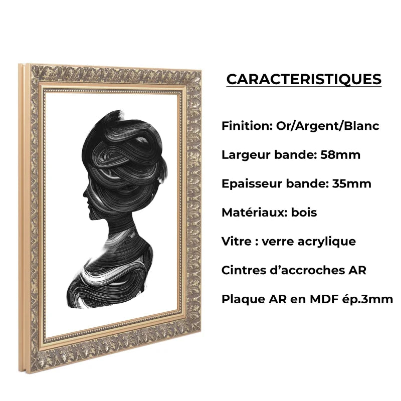 Cadre baroque en bois véritable couleur or