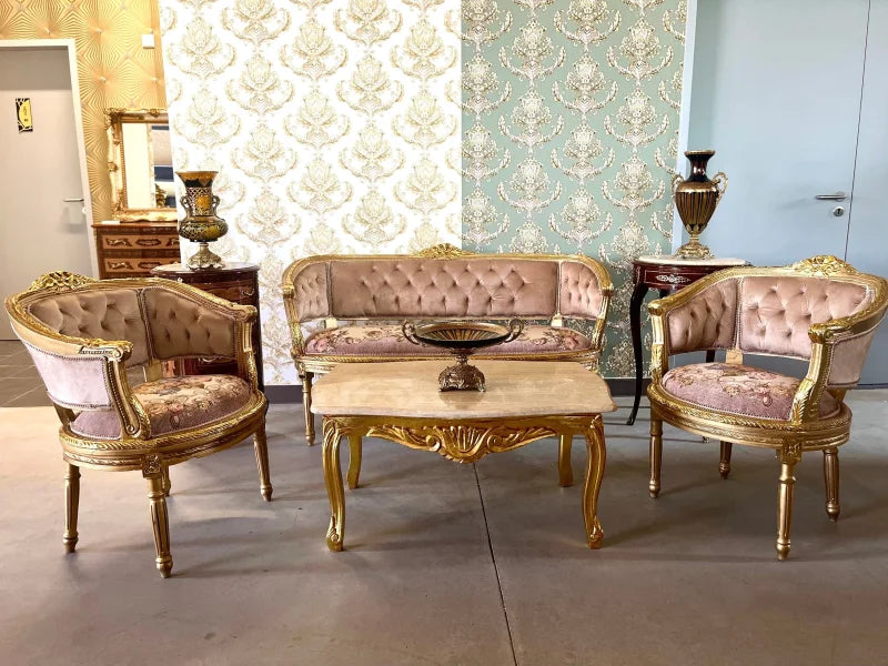 Ensemble canapé + 2 fauteuils style baroque - Floral doré