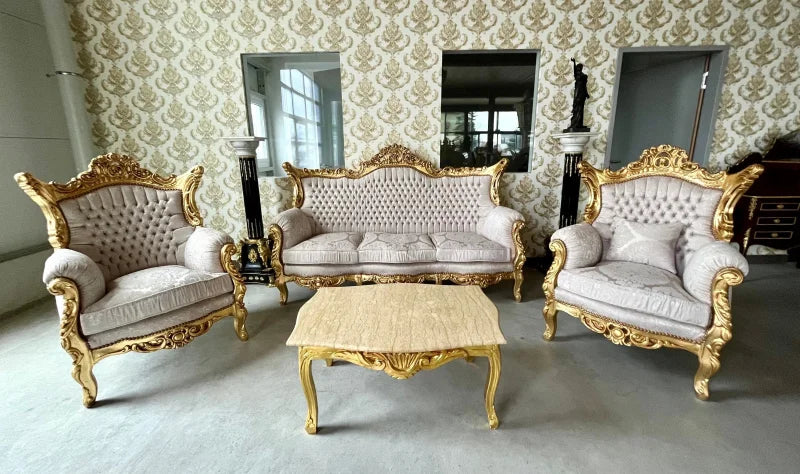 Ensemble canapé Louis XV baroque/rococo + feuteuils - Beige