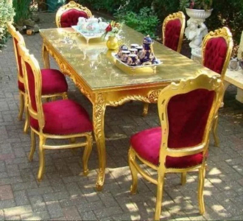 Ensemble salle à manger baroque bordeaux/or: tables + chaises