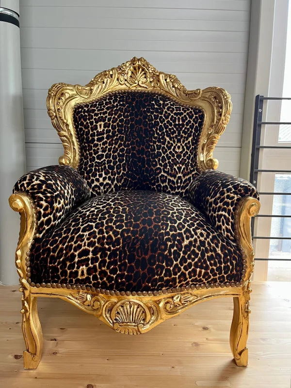 Fauteuil léopard baroque finition feuille d’or 14k - Léopard