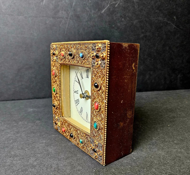 Horloge de vanité à bijoux baroque vintage couleur or