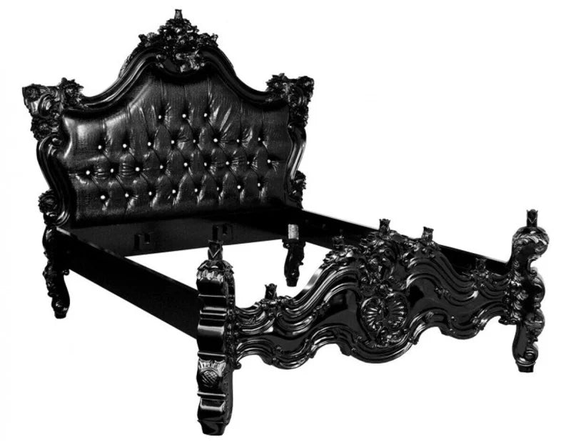 Lit baroque aspect cuir croco noir avec stras 180 x 200 cm