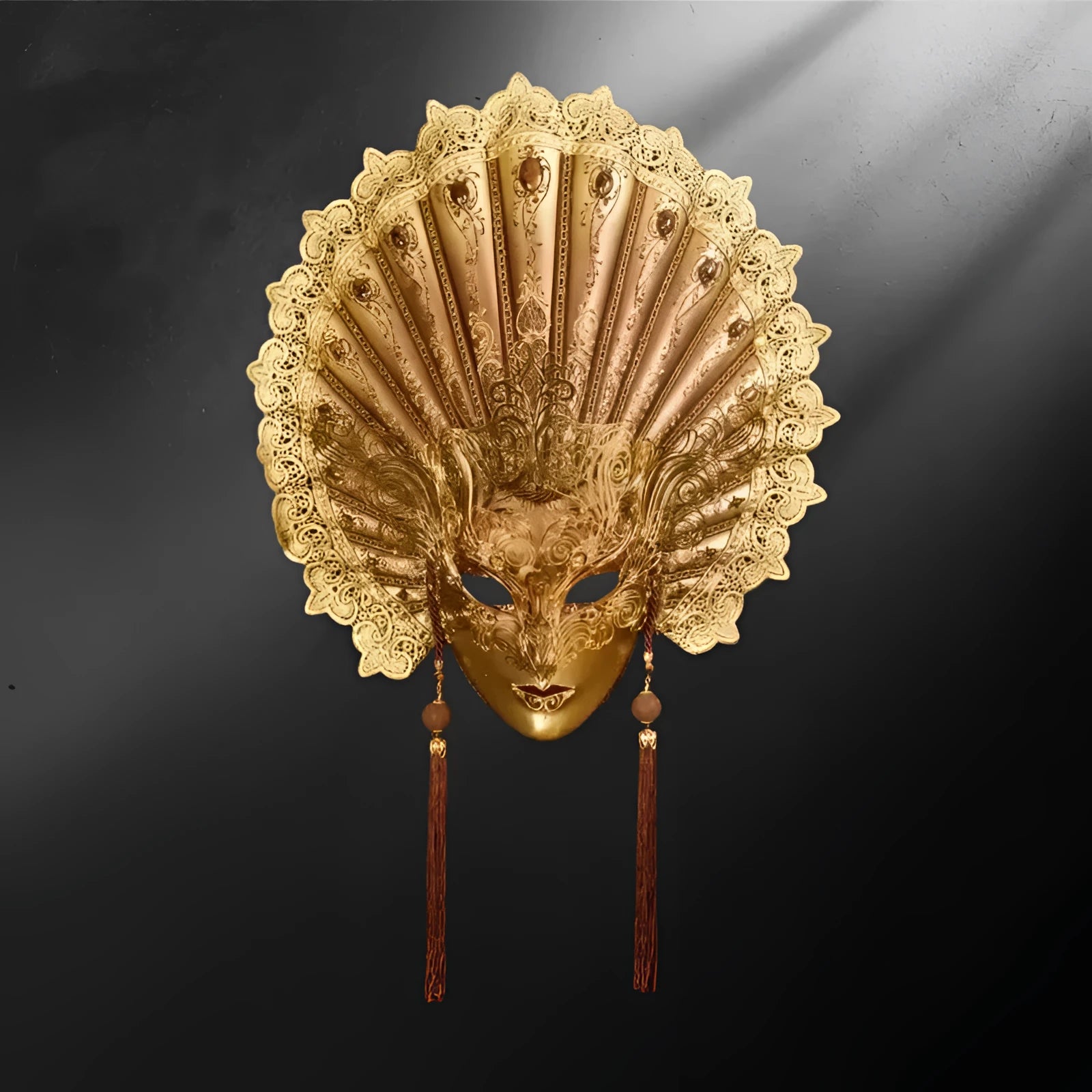 Masque vénitien Boccona or - Bronze antique - Masque vénitien Boccona doré – artisanat Italien | Décoration murale