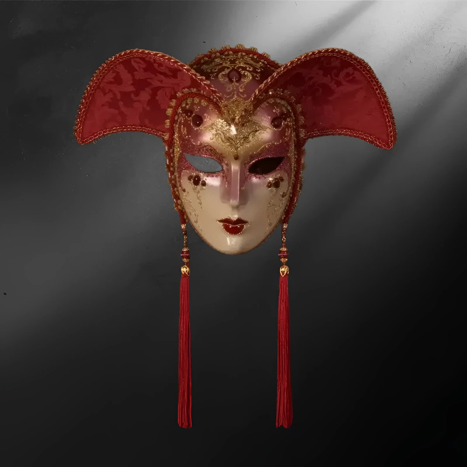 Masque vénitien Casanova or - Rouge carmin - Masque vénitien Casanova – fait main Italie | Décoration murale luxe