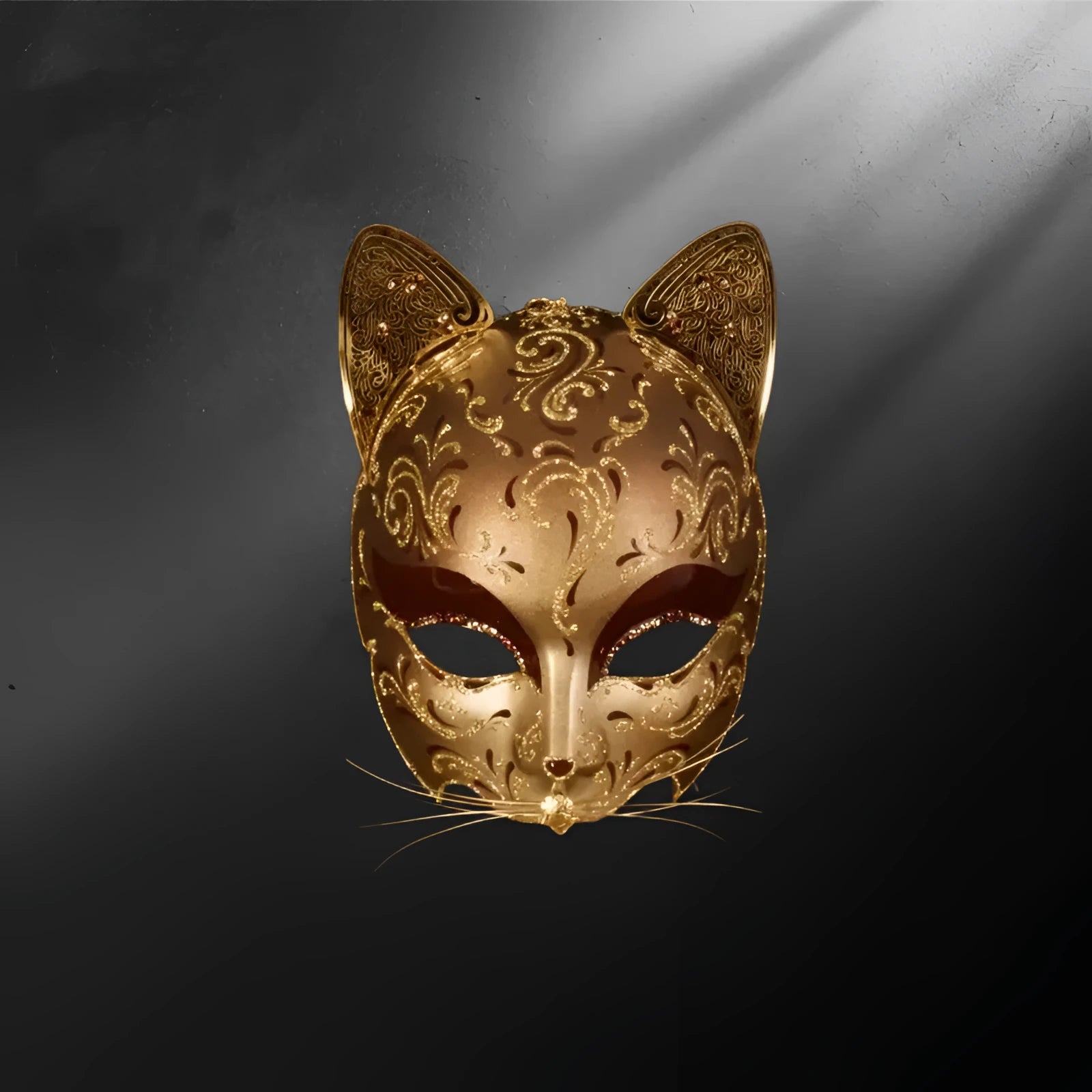 Masque vénitien Gatto Fucina or - Bronze antique - Masque vénitien chat doré – fait main en Italie | à porter