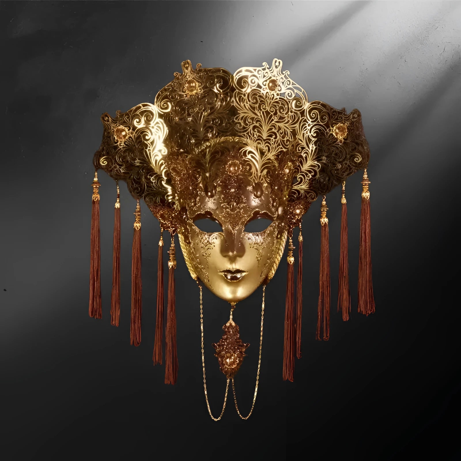Masque vénitien Nefertiti or - Bronze antique - Masque vénitien Nefertiti – fait main Italie | Décoration murale luxe