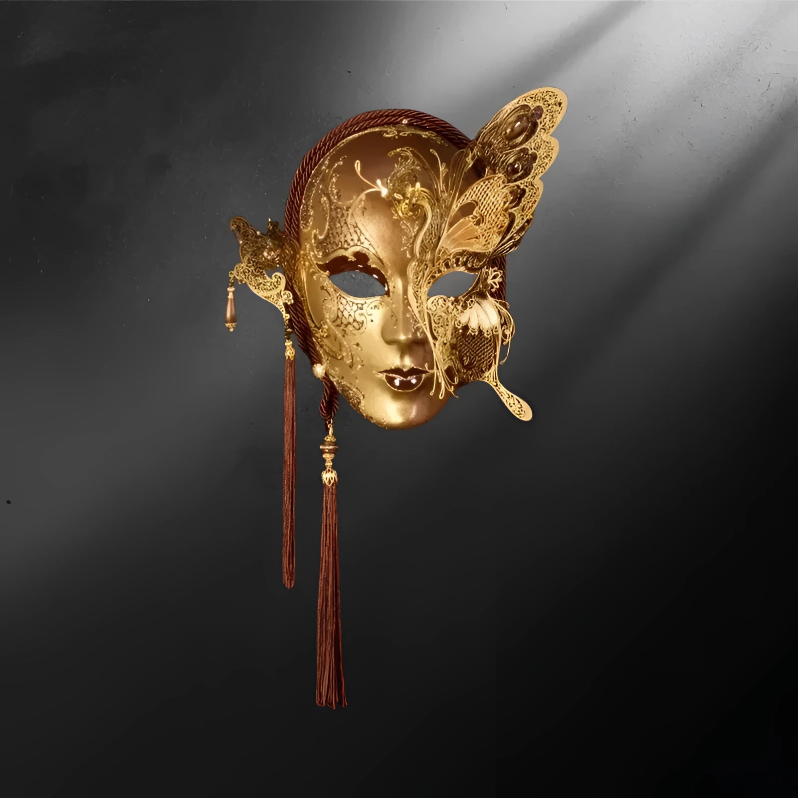 Masque vénitien Volto Farbella or - Bronze antique - Masque vénitien papillon doré – fait main en Italie | à porter