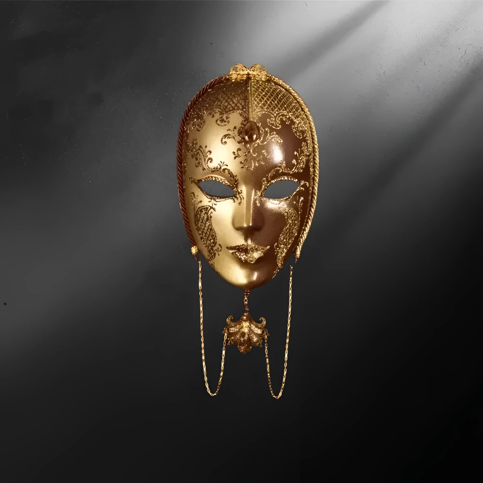 Masque vénitien Volto Madama or - Bronze antique - Masque vénitien visage dame doré – fait main en Italie | à porter