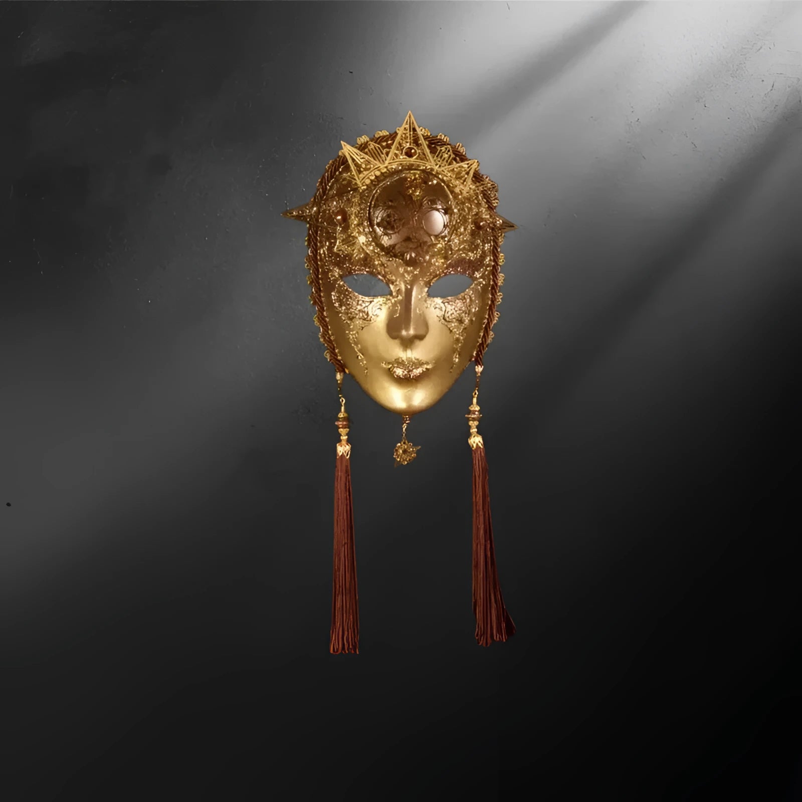 Masque vénitien Volto Sole or - Bronze antique - Masque vénitien visage solaire – fait main Italie | à porter