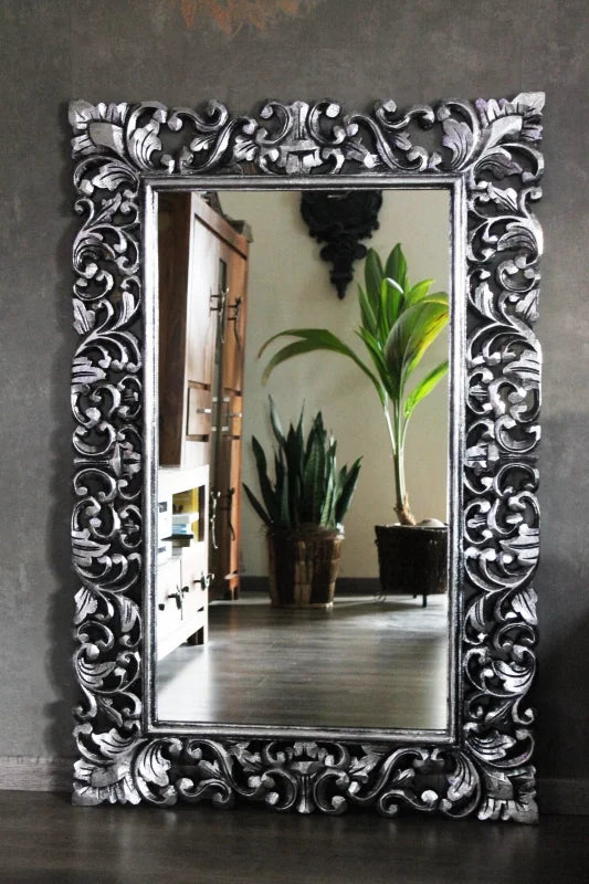 Miroir baroque argenté 120x80cm bois antique