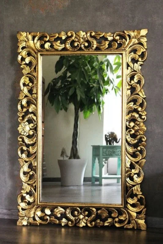 Miroir mural baroque en bois durian antique doré 120x80 cm