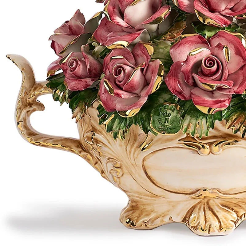 pied de centre de table en ceramique avec feuillage poinconné N de capodimonte made in italy