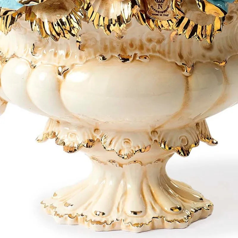 pied haut de centre de table en ceramique entirement sculpté à la main en Italie dans un style XVIIIe