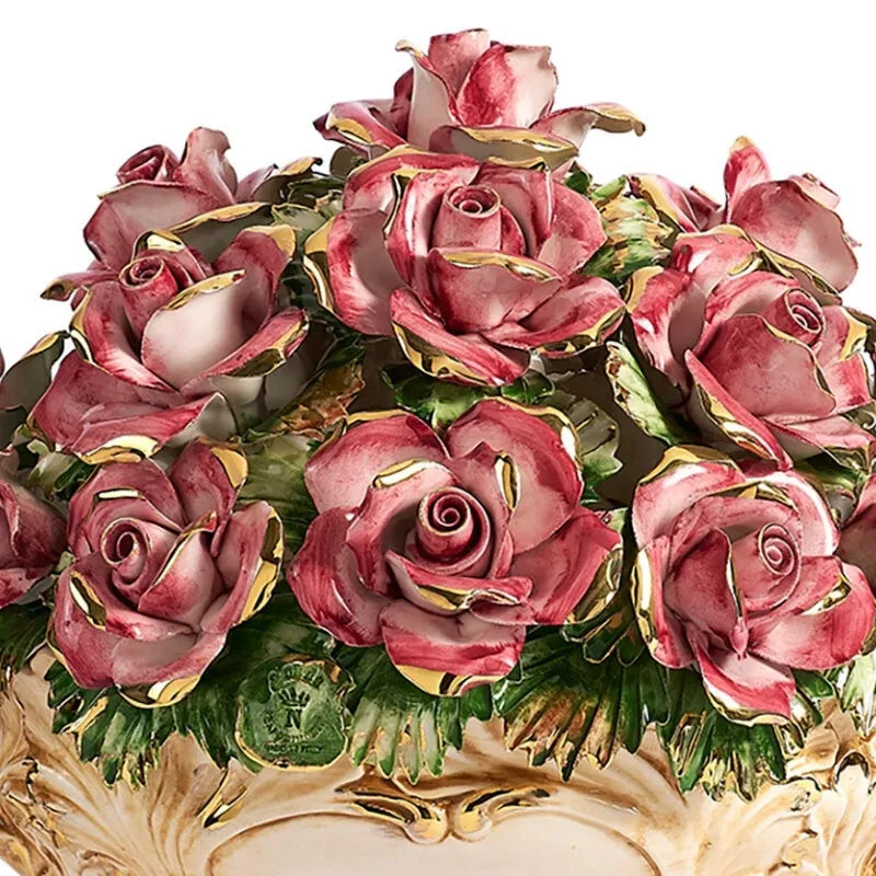 roses sculptées à la main en ceramique avec dorure à la feuille d'or 24 carats style rococo