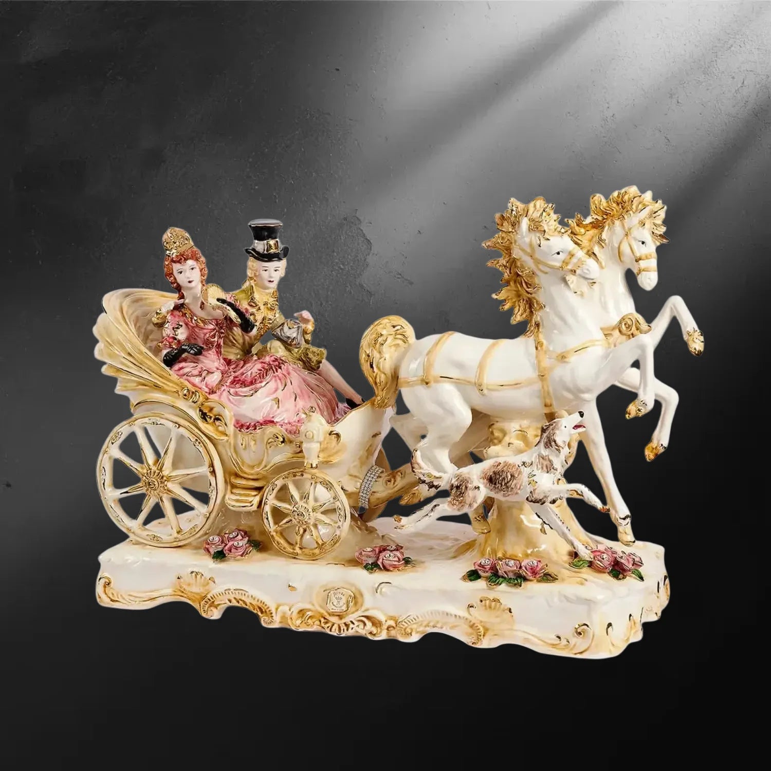 Sculpture carrosse aristocratique en porcelaine de Capodimonte style rococo - Sculpture Capodimonte carrosse rococo
