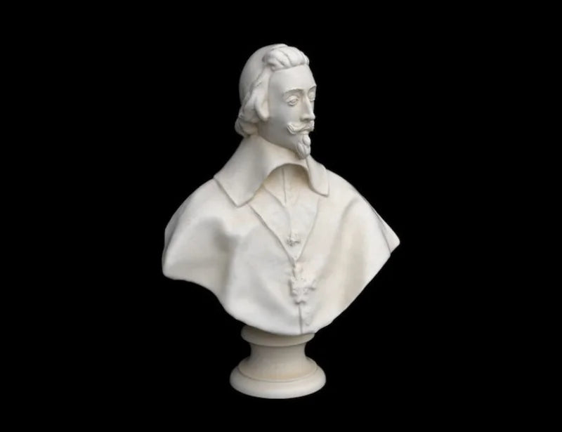 Statue buste Cardinal richelieu - 10 cm / Effet marbre blanc