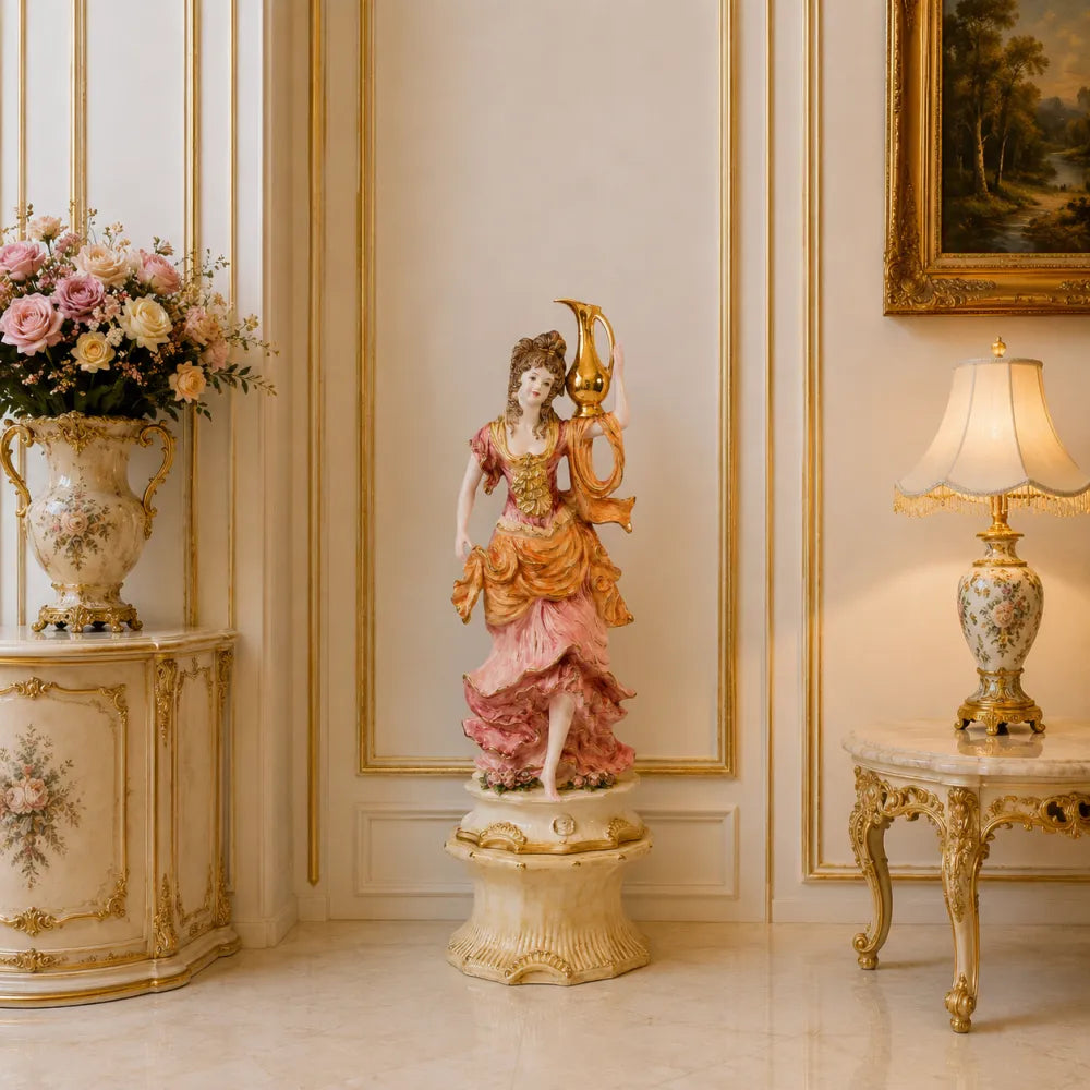 statue-femme-a-lamphore-pour-salon-baroque-style-XVIIIe / statue femme a lamphore pour interieur chic parisien