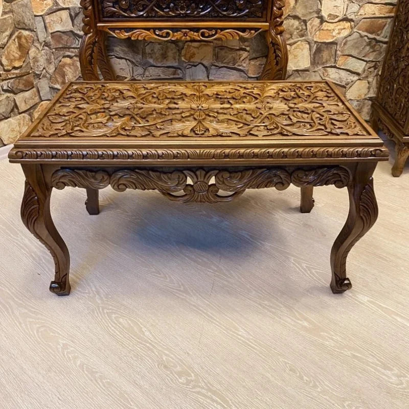 Table basse en bois sculptée traditionnelle - l90xL45xH40cm
