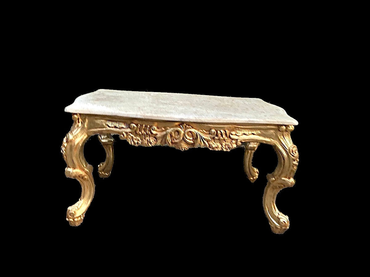 Table basse italienne baroque en hêtre doré avec plateau en marbre - Fabriquée sur commande