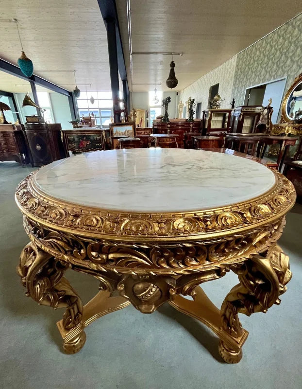 Table en marbre blanc ronde style baroque italien